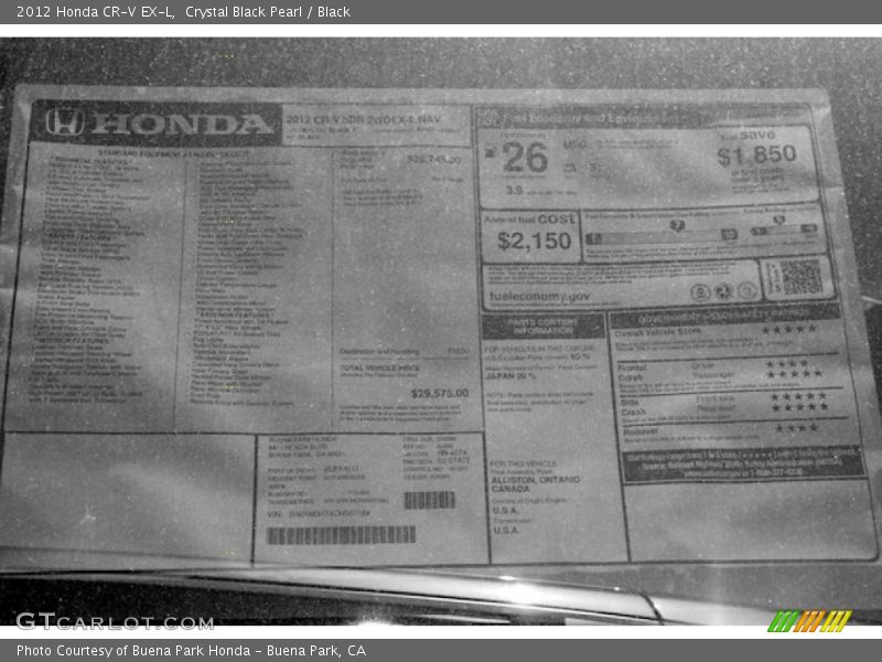 Crystal Black Pearl / Black 2012 Honda CR-V EX-L