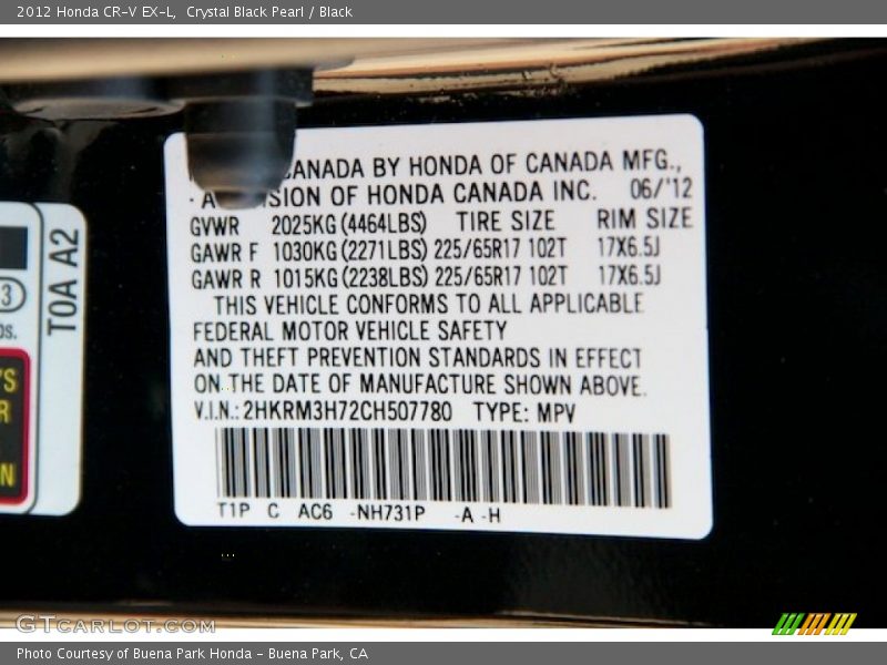 Crystal Black Pearl / Black 2012 Honda CR-V EX-L