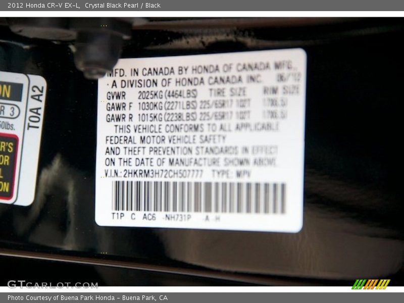 Crystal Black Pearl / Black 2012 Honda CR-V EX-L