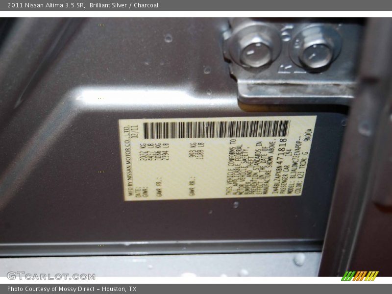 Brilliant Silver / Charcoal 2011 Nissan Altima 3.5 SR