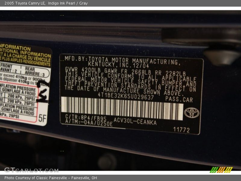 Indigo Ink Pearl / Gray 2005 Toyota Camry LE