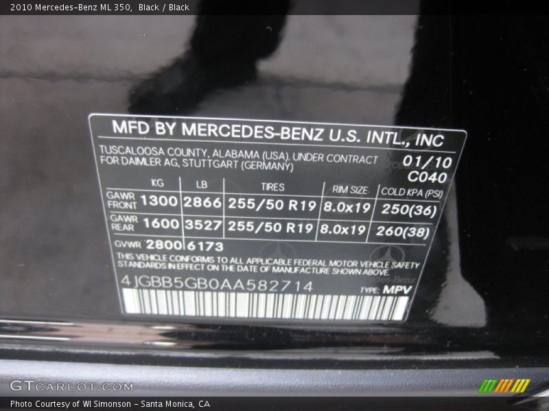 Black / Black 2010 Mercedes-Benz ML 350