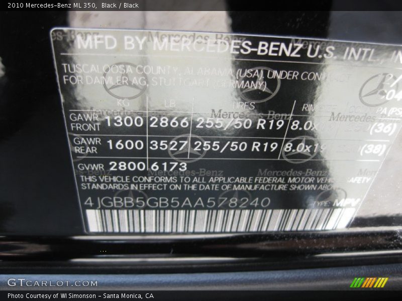 Black / Black 2010 Mercedes-Benz ML 350