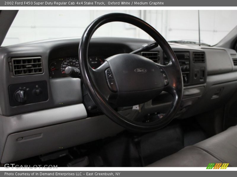 Oxford White / Medium Graphite 2002 Ford F450 Super Duty Regular Cab 4x4 Stake Truck