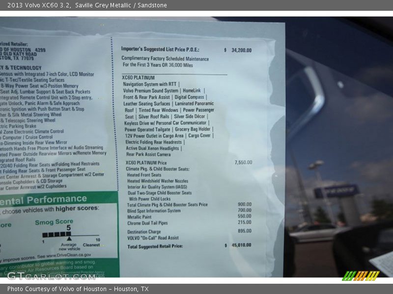  2013 XC60 3.2 Window Sticker