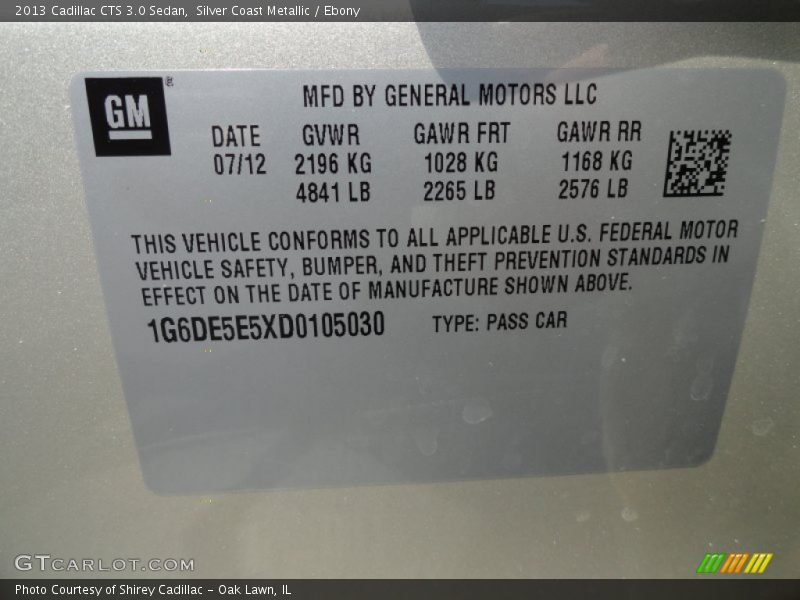 Silver Coast Metallic / Ebony 2013 Cadillac CTS 3.0 Sedan