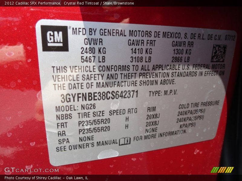 Crystal Red Tintcoat / Shale/Brownstone 2012 Cadillac SRX Performance