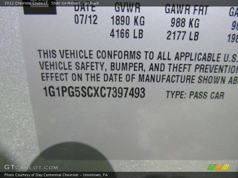Silver Ice Metallic / Jet Black 2012 Chevrolet Cruze LT