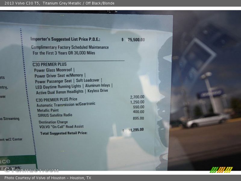  2013 C30 T5 Window Sticker