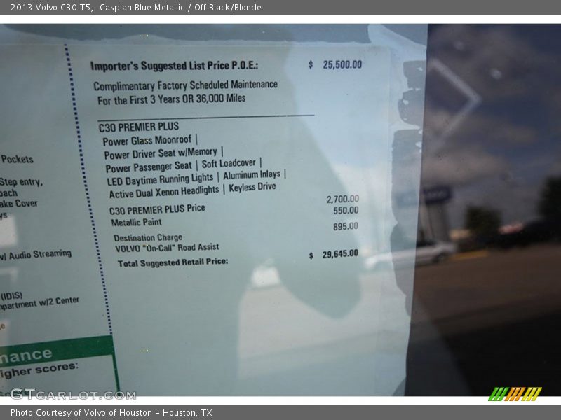  2013 C30 T5 Window Sticker