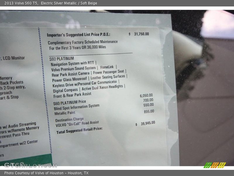  2013 S60 T5 Window Sticker