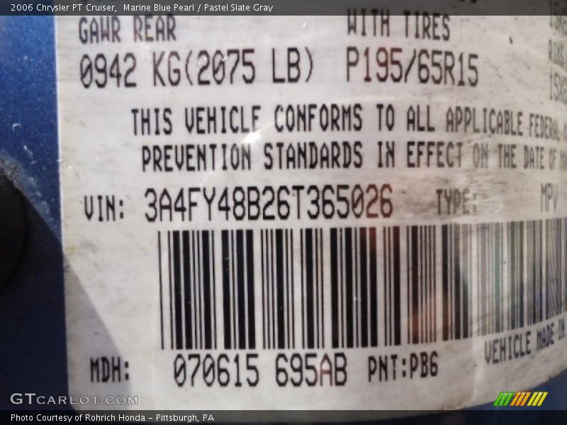 Marine Blue Pearl / Pastel Slate Gray 2006 Chrysler PT Cruiser