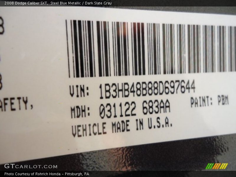 Steel Blue Metallic / Dark Slate Gray 2008 Dodge Caliber SXT