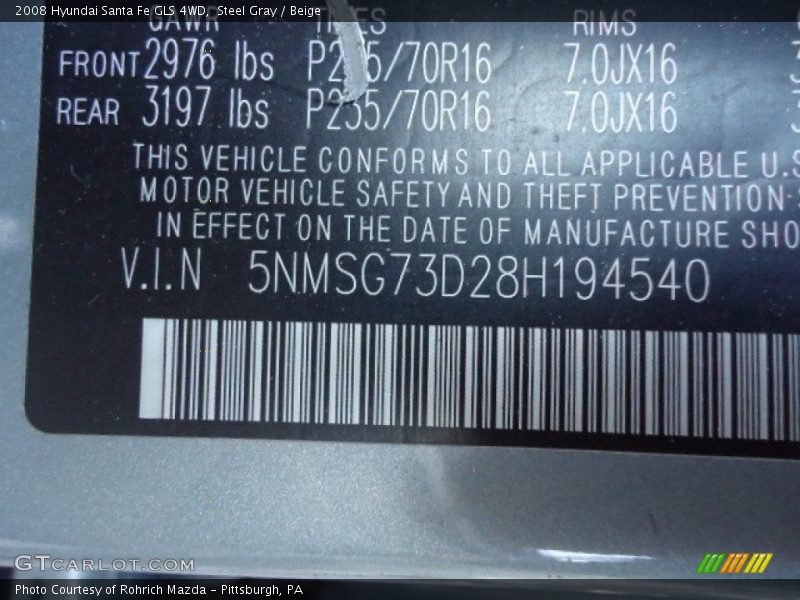 Steel Gray / Beige 2008 Hyundai Santa Fe GLS 4WD