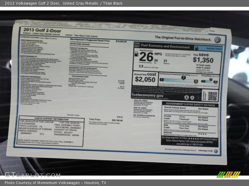 United Gray Metallic / Titan Black 2013 Volkswagen Golf 2 Door