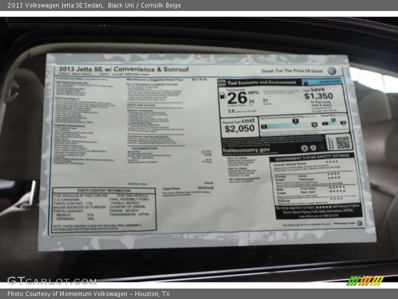 Black Uni / Cornsilk Beige 2013 Volkswagen Jetta SE Sedan