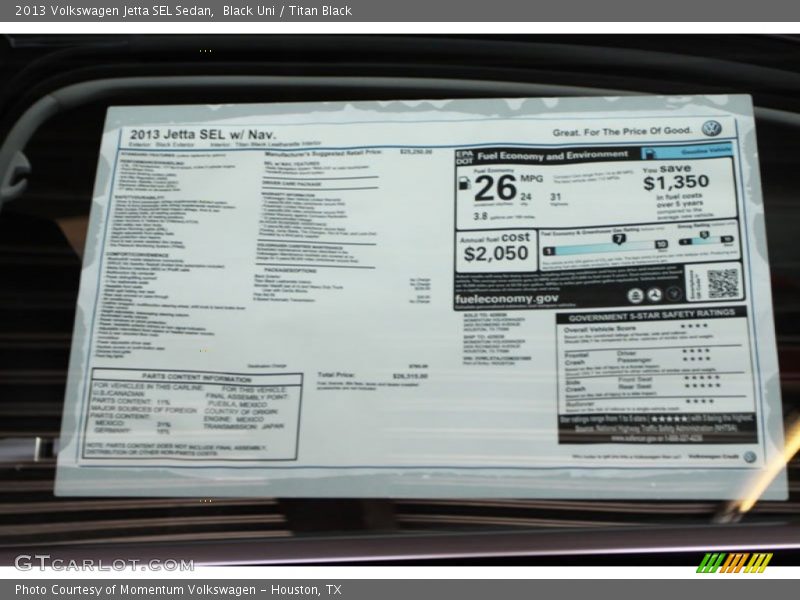  2013 Jetta SEL Sedan Window Sticker