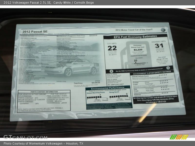 Candy White / Cornsilk Beige 2012 Volkswagen Passat 2.5L SE