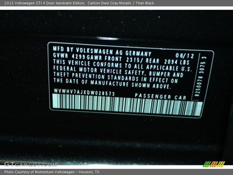 Carbon Steel Gray Metallic / Titan Black 2013 Volkswagen GTI 4 Door Autobahn Edition