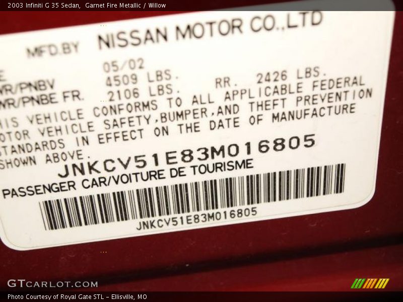 Garnet Fire Metallic / Willow 2003 Infiniti G 35 Sedan