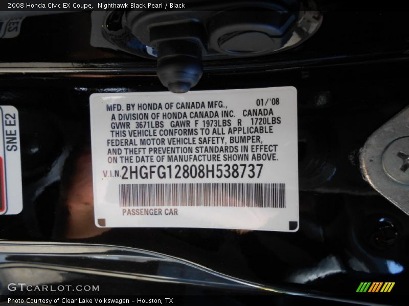 Nighthawk Black Pearl / Black 2008 Honda Civic EX Coupe