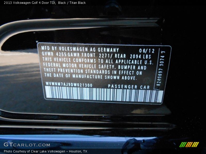 Black / Titan Black 2013 Volkswagen Golf 4 Door TDI
