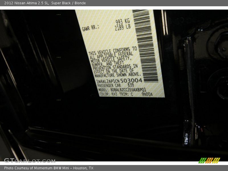Super Black / Blonde 2012 Nissan Altima 2.5 SL