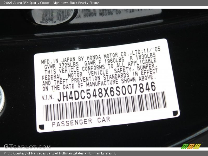 Nighthawk Black Pearl / Ebony 2006 Acura RSX Sports Coupe
