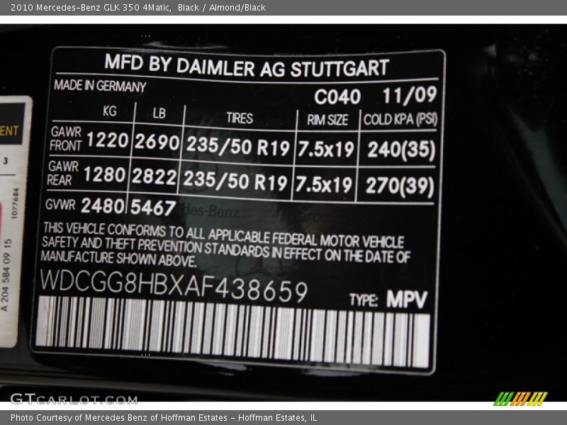 Black / Almond/Black 2010 Mercedes-Benz GLK 350 4Matic