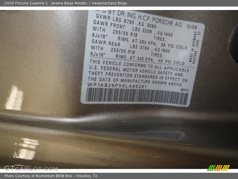 Jarama Beige Metallic / Havanna/Sand Beige 2006 Porsche Cayenne S