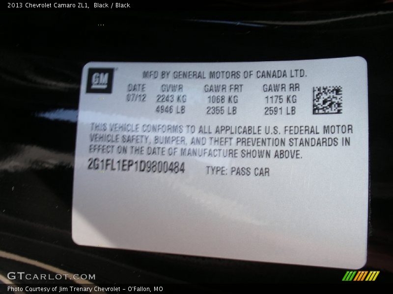 Black / Black 2013 Chevrolet Camaro ZL1