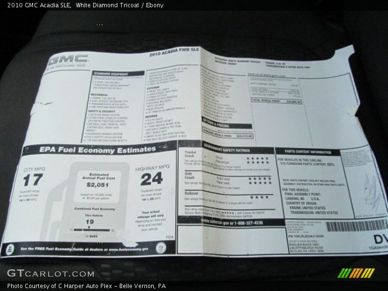 White Diamond Tricoat / Ebony 2010 GMC Acadia SLE
