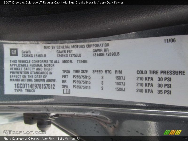 Info Tag of 2007 Colorado LT Regular Cab 4x4