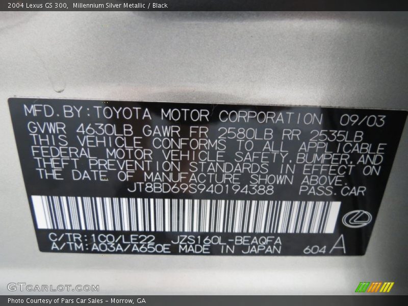 Millennium Silver Metallic / Black 2004 Lexus GS 300
