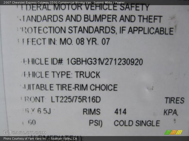 Summit White / Pewter 2007 Chevrolet Express Cutaway 3500 Commercial Moving Van