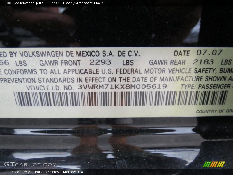 Black / Anthracite Black 2008 Volkswagen Jetta SE Sedan