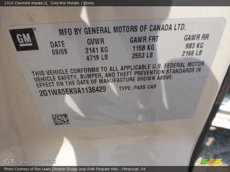 Gold Mist Metallic / Ebony 2010 Chevrolet Impala LS