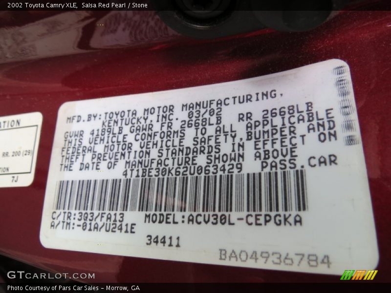 2002 Camry XLE Salsa Red Pearl Color Code 3Q3