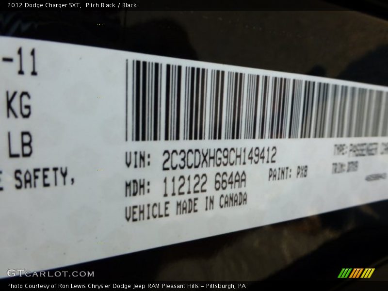 Pitch Black / Black 2012 Dodge Charger SXT
