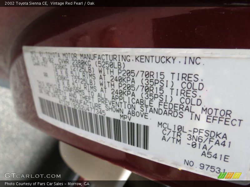Vintage Red Pearl / Oak 2002 Toyota Sienna CE