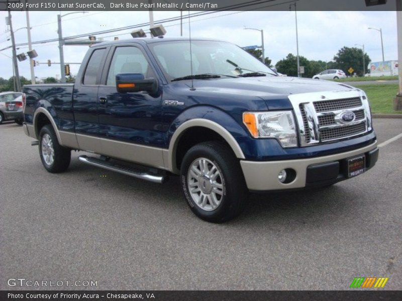 Dark Blue Pearl Metallic / Camel/Tan 2009 Ford F150 Lariat SuperCab