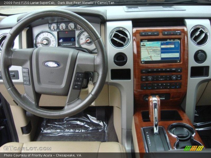 Dark Blue Pearl Metallic / Camel/Tan 2009 Ford F150 Lariat SuperCab