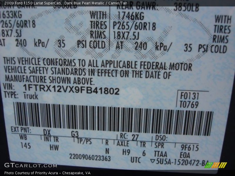 Dark Blue Pearl Metallic / Camel/Tan 2009 Ford F150 Lariat SuperCab