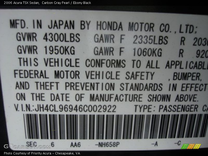 Carbon Gray Pearl / Ebony Black 2006 Acura TSX Sedan