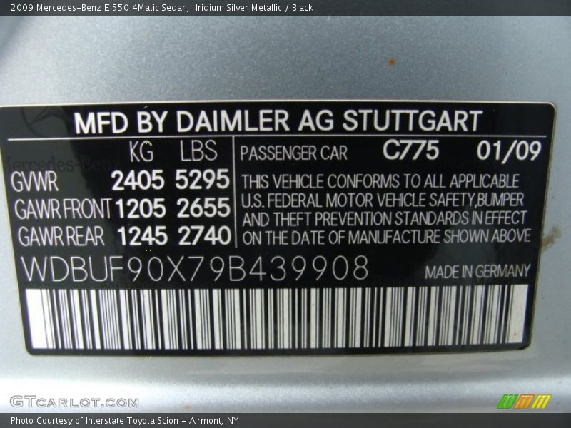 2009 E 550 4Matic Sedan Iridium Silver Metallic Color Code 775