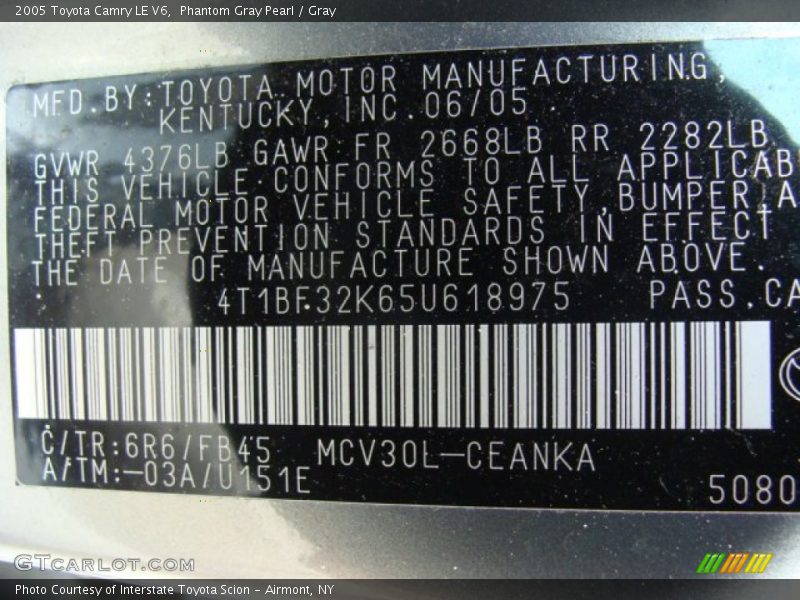 Phantom Gray Pearl / Gray 2005 Toyota Camry LE V6