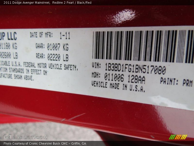 2011 Avenger Mainstreet Redline 2 Pearl Color Code PRM