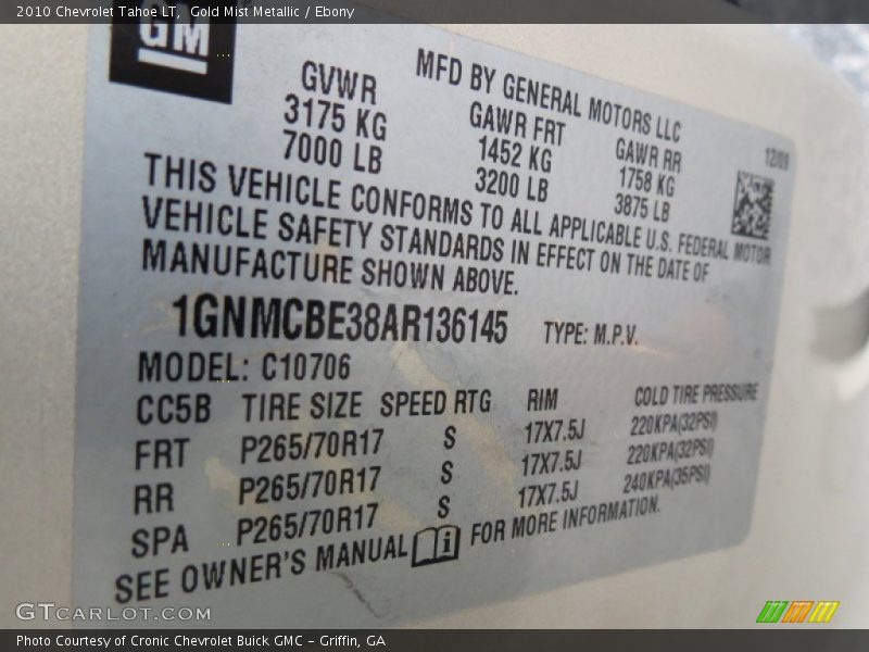 Gold Mist Metallic / Ebony 2010 Chevrolet Tahoe LT
