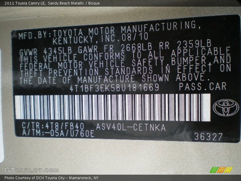 Sandy Beach Metallic / Bisque 2011 Toyota Camry LE