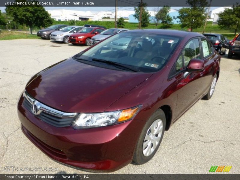 Crimson Pearl / Beige 2012 Honda Civic LX Sedan